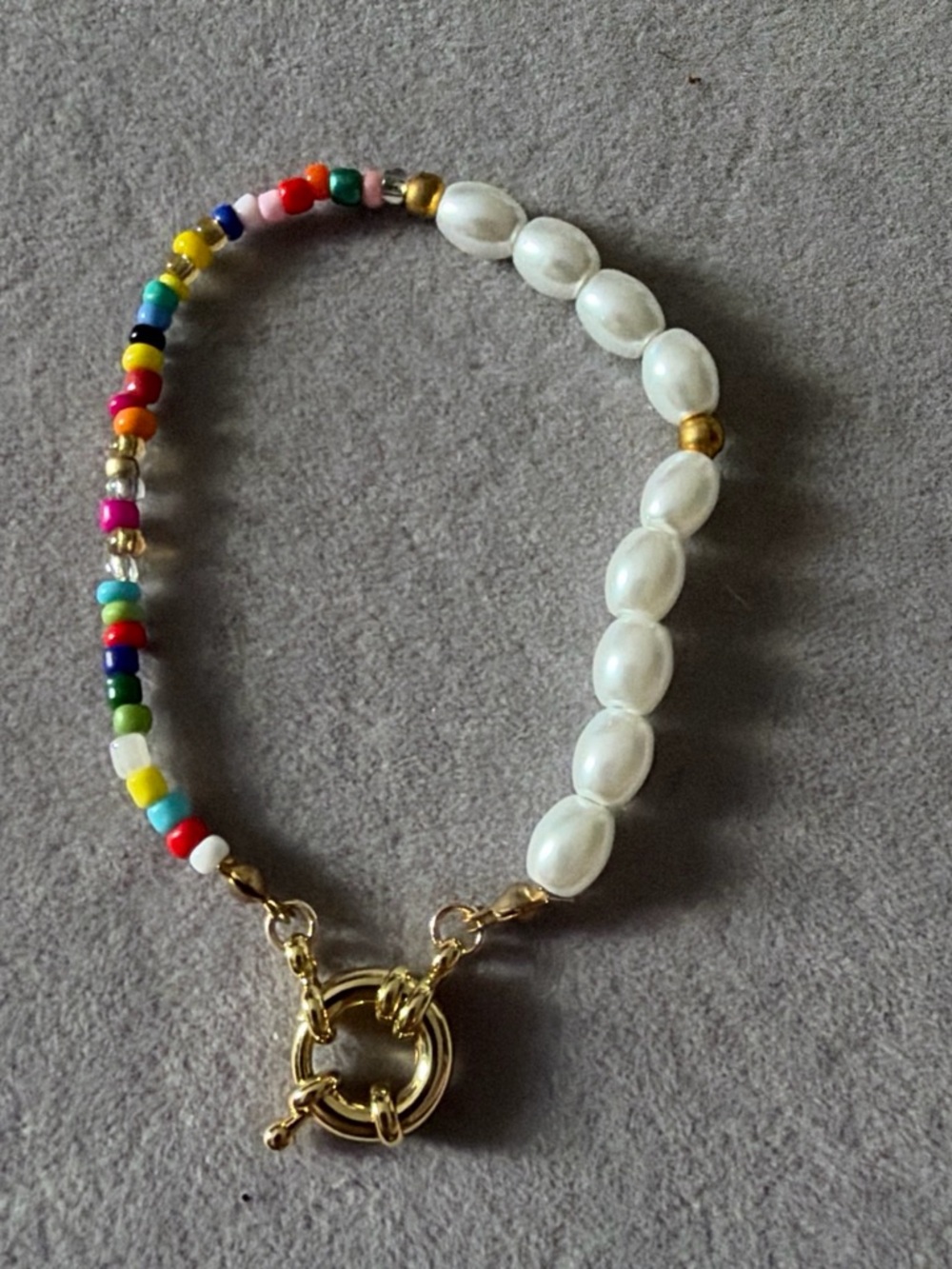 Pearl & Multicolor Bead Toggle Bracelet - Gold Hardware